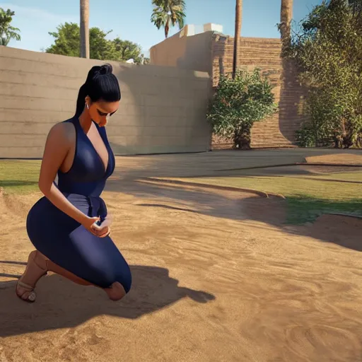 Prompt: kim kardashian repairing the dishwasher in the middle of dirt, photorealist, ultra hd, unreal engine