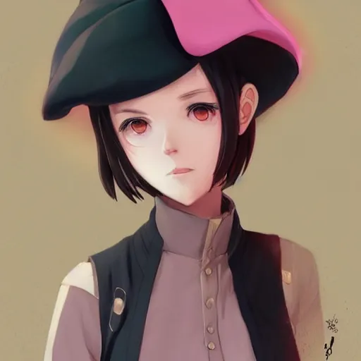 Image similar to anime portrait of an young European woman with short pink hair wearing a black French beret woman anime antagonist by Stanley Artgerm Lau, WLOP, Rossdraws, James Jean, Andrei Riabovitchev, Marc Simonetti, and Sakimichan, trending on artstation