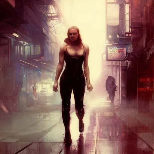 Image similar to anna paquin, hyperrealistic full figure, bladerunner street alley, art of elysium by frank frazetta and by jeremy mann and by alphonse mucha, fantasy art, photo realistic, dynamic lighting, artstation, full figure poster, volumetric lighting, very detailed face, 4 k, award winning