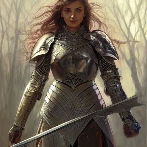 Prompt: Portrait of a beautiful female knight wielding a claymore, D&D, fantasy, intricate, elegant, highly detailed, digital painting, artstation, character concept art, character design, smooth, sharp focus, illustration, art by artgerm and greg rutkowski and alphonse mucha