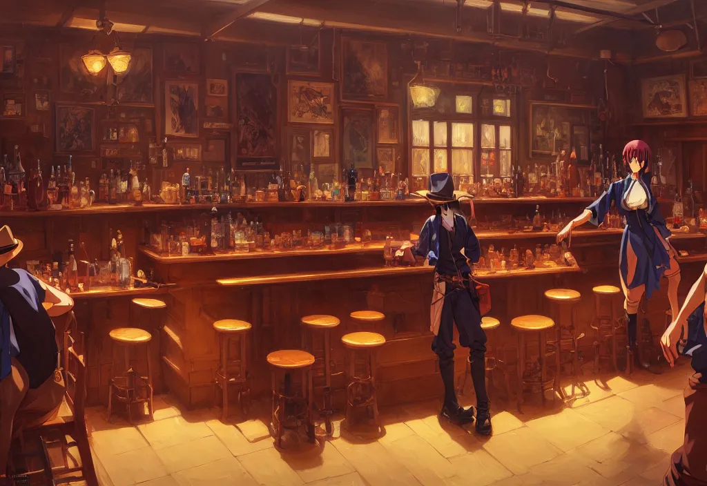 Image similar to a small empty saloon counter, intricate oil painting, high detail illustration, sharp high detail, manga and anime 1 9 9 9, official fanart behance hd artstation by jesper ejsing and makoto shinkai, 4 k,