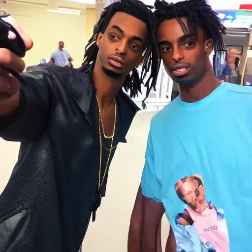 Prompt: my dad taking a selfie with playboi carti who she spotted at walgreens