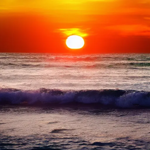Prompt: sea sunset with waves, aesthetic, realistic, sunset, 8 k, sharp, colorful