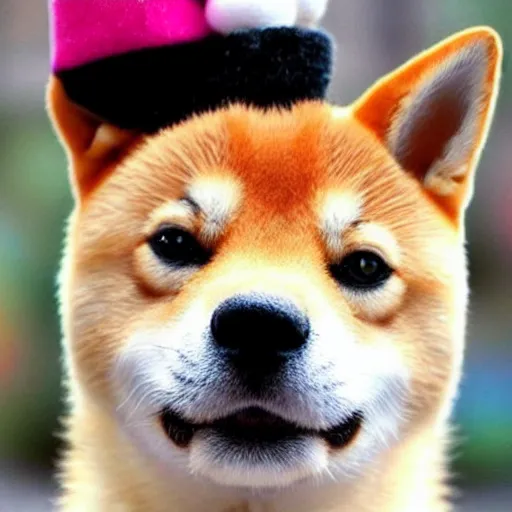 Image similar to Shiba Inu wearing a silly hat