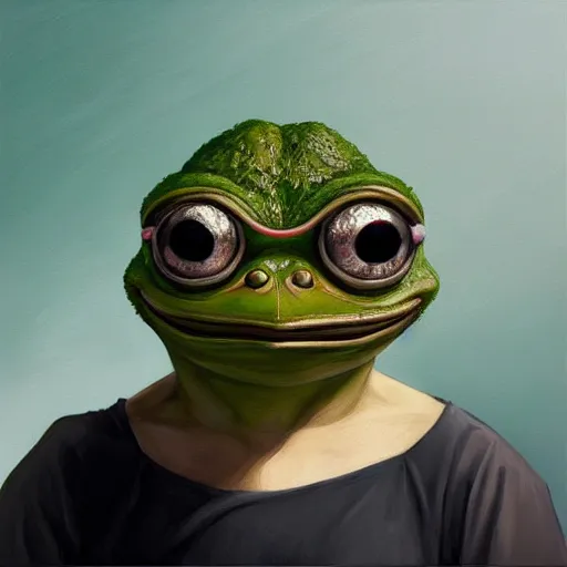 Prompt: portrait of the real life pepe the frog meme, expressive pose, futuristic, highly detailed, digital painting, artstation, concept art, smooth, sharp focus, dramatic light, studio light, by Artemisia Gentileschi