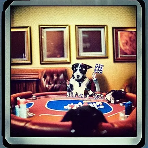 Prompt: “dogs playing poker in ((Las Vegas)),colour polaroid”