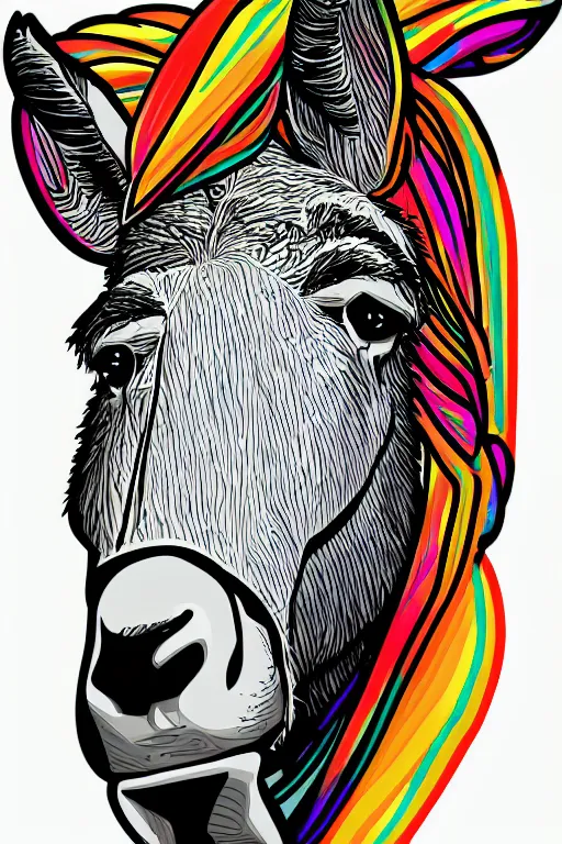 Image similar to Portrait of a chad donkey, anime, sticker, colorful, illustration, highly detailed, simple, smooth and clean vector curves, no jagged lines, vector art, smooth