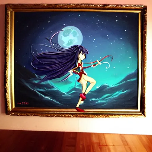 Prompt: oil painting of a long hair anime woman ELF dancing in the moonlight l Trending on Pixiv