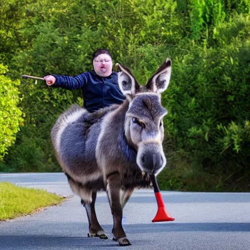 Image similar to fat donkey playing the flute whilst riding a unicycle, canon eos r 3, f / 1. 4, iso 2 0 0, 1 / 1 6 0 s, 8 k, raw, unedited, symmetrical balance, wide angle