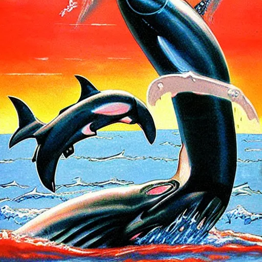 Image similar to cyborg orca by robert mccall trending on arstation