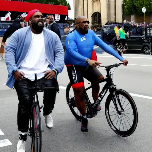 Image similar to obese r kelly and kanye west cycling the tour the france