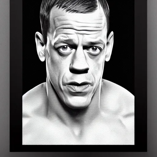 Image similar to the lovechild of john cena and steve buscemi from new jersey, realistic, hyperrealistic, 8 k resolution, hd quality, very detailed, highly detailed, intricate details, real life, real world, trending on artstation, really realistic, very realistic, headshot, head in frame