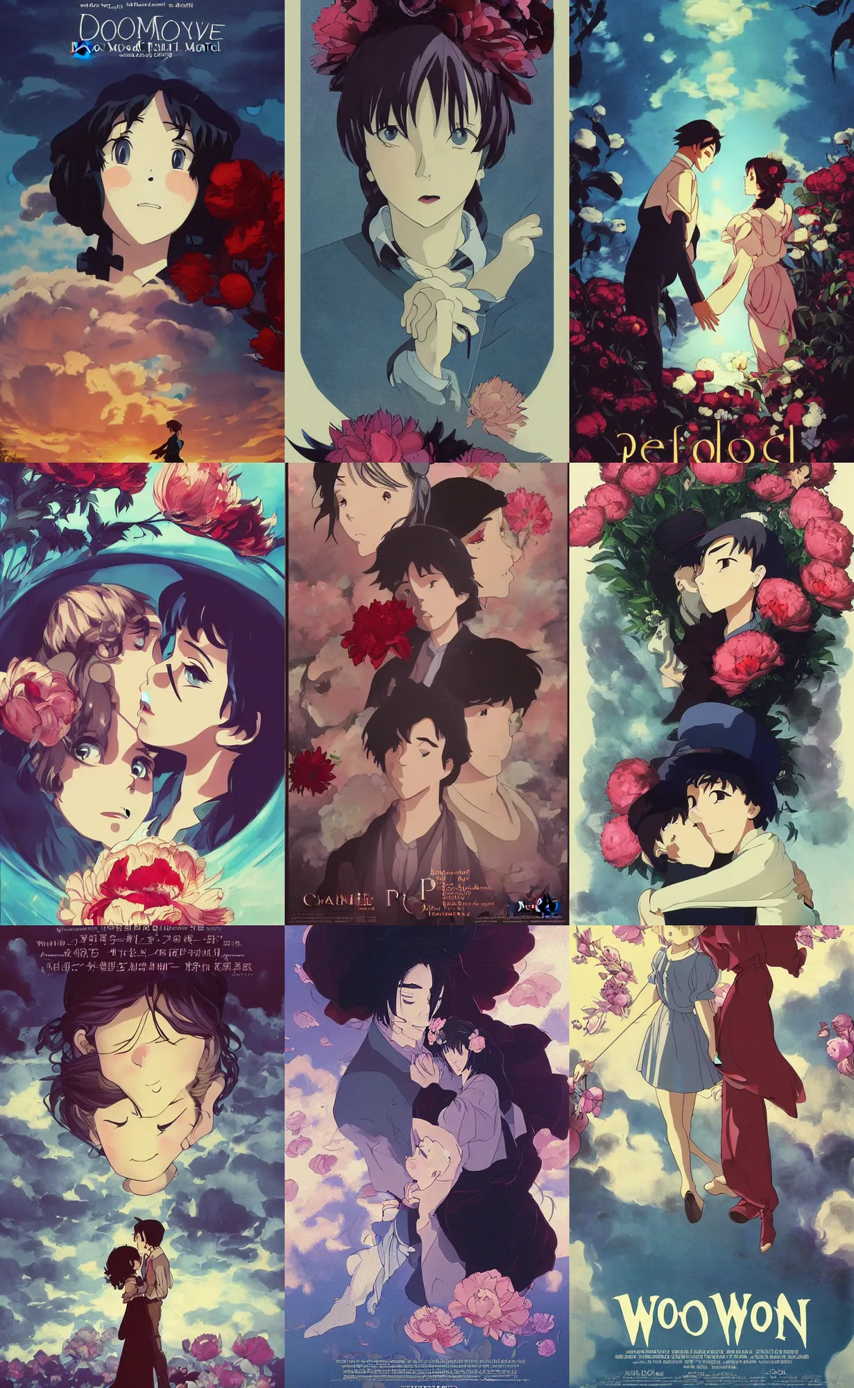 Prompt: bestselling movie poster, official media,a cinematic beautiful closeup moment of saying goodbye. peonies howls moving castle, simple form, brutal shapes, shaman, pixiv, 1970s fashion, official anime media, cinematic lighting, artwork by doja cat, charlie bowater, Joaquin Sorolla, john william, waterhouse, ,greg rutkowski, wong kar wai