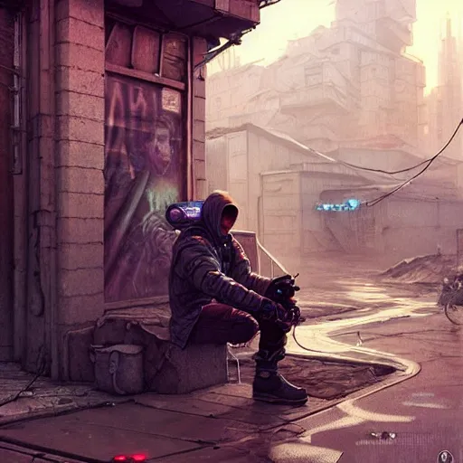 Image similar to A cyberpunk gopnik on the street of a Soviet slum on the moon, sci-fi, fantasy, intricate, very very beautiful, elegant, highly detailed, digital painting, artstation, concept art, smooth, sharp focus, illustration, art by artgerm and greg rutkowski and alphonse mucha