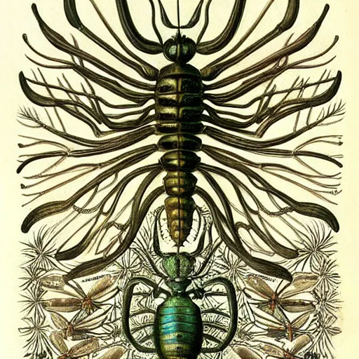 Image similar to strange alien insects, by ernst haeckel and by walton ford