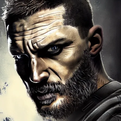 Image similar to Tom Hardy in wolverine suit Digital art 4K quality Photorealism