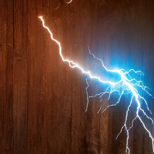 Prompt: a wooden wand with lightning bursting out of it, photograph