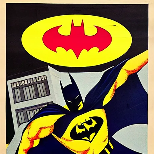 Prompt: Batman propaganda poster, midcentury modern