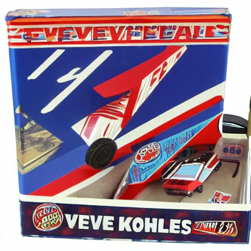 Image similar to evel knievel hotwheels play set, matchbox cars, by mattel, for kids, j. c. penny wish book 1 9 8 2