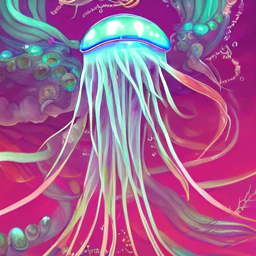 Prompt: studio ghibli jellyfish in a bright ocean deep focus, fantasy, intricate, elegant, highly detailed, digital painting, artstation, concept art, matte, sharp focus, illustration