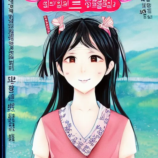 Image similar to korean girl manga cover hardcover, realistic, very detailed