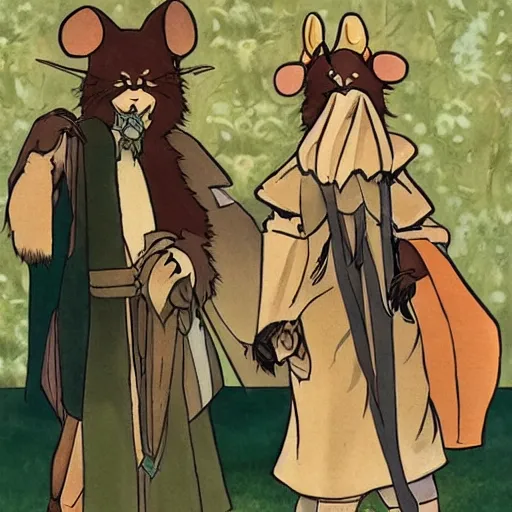 Image similar to anthropomorphic minks dressed as humans playing D&D, cartoon style, studio ghibli, mucha