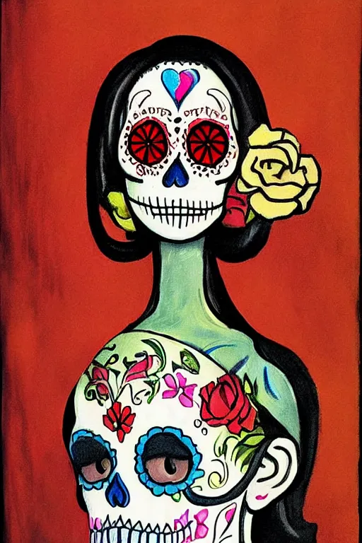 Image similar to Illustration of a sugar skull day of the dead girl, art by edward hopper