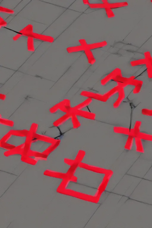 Prompt: Three giant red crosses in the center of a city from Neon Genesis Evangelion