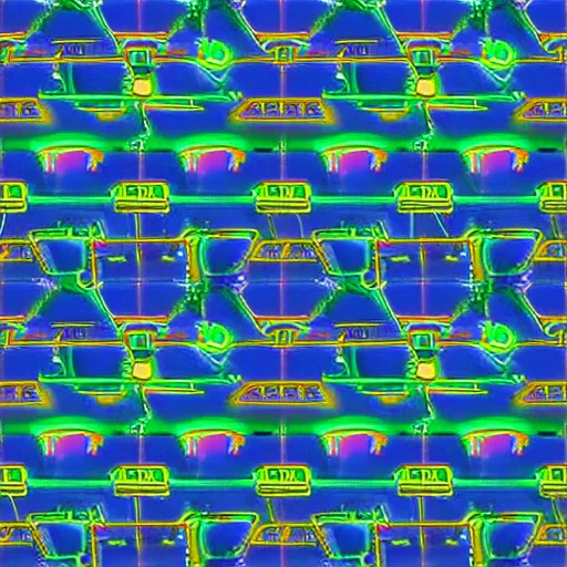 Image similar to glowing neon close - minded textured locomotive pattern, symmetrical