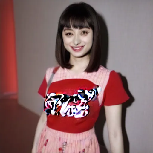 Image similar to suzu Hirose wearing a Coca Cola top