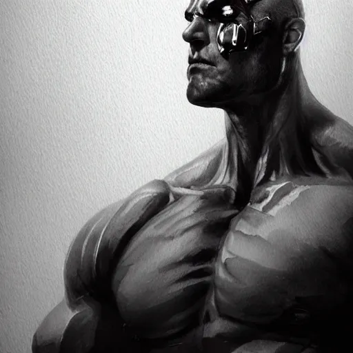 Prompt: watercolor artwork of muscular man with tv head, dramatic black and white, concept art, super detailed, 4 k hd, trending on artstation, digital painted, low contrast, made by greg rutkowski and viktoria gavrilenko