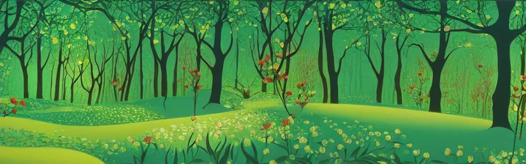 Image similar to forest with green roses, animated film, stylised, illustration, by eyvind earle, scott wills, genndy tartakovski