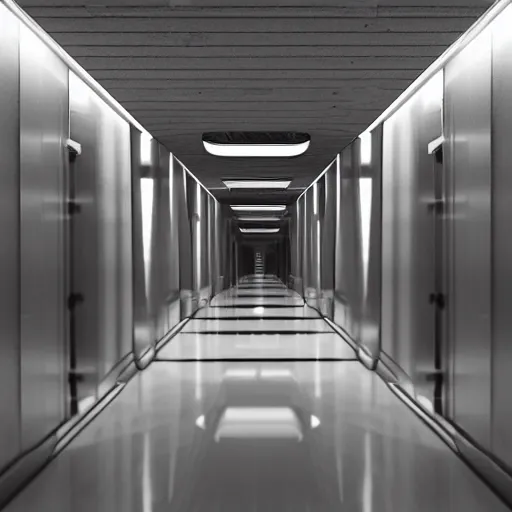 Prompt: “Sunlit Hallway with an elevator at the end, high quality, unreal engine, raytraced, photorealistic”