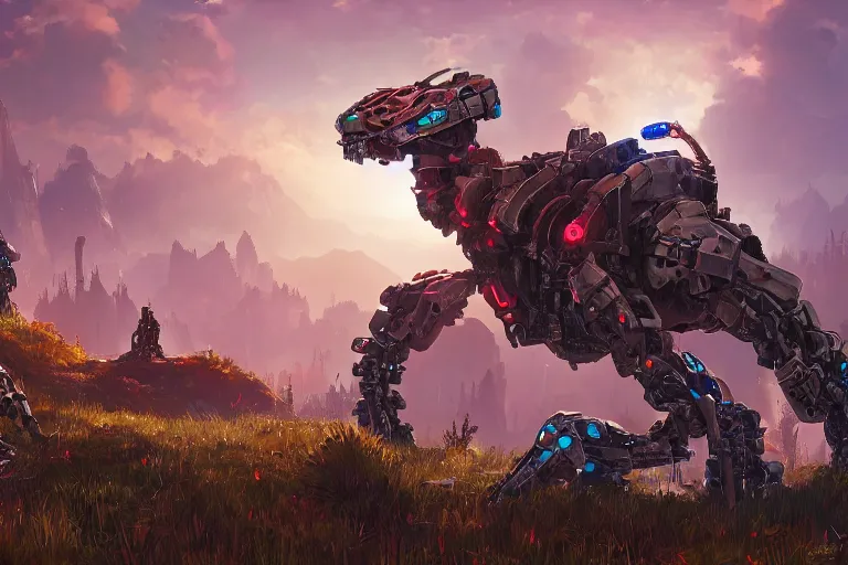 Image similar to stalker machine mecanical creature robot of horizon forbidden west horizon zero dawn radiating a glowing aura global illumination ray tracing hdr fanart arstation by ian pesty and alena aenami artworks in 4 k