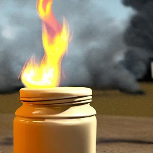 Image similar to a jar of mayonnaise on fire, unreal engine