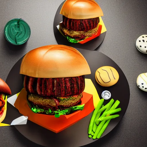 Prompt: alien burger, food photoshoot, 4 k render, unreal