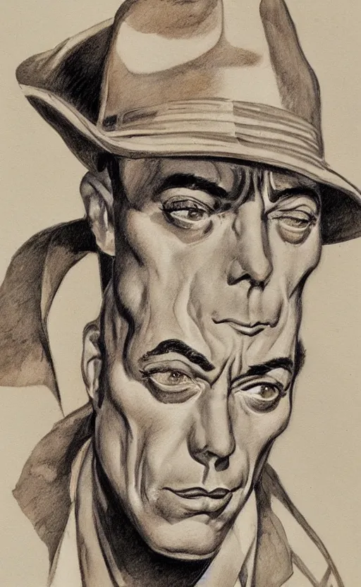 Prompt: buster keaton portrait drawn by john buscema, face and upper body focus, thin yet muscular acrobat, soft shading, watercolors, marvel comics high quality scan