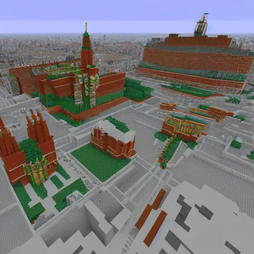 Image similar to moscow in minecraft, raytracing shaders