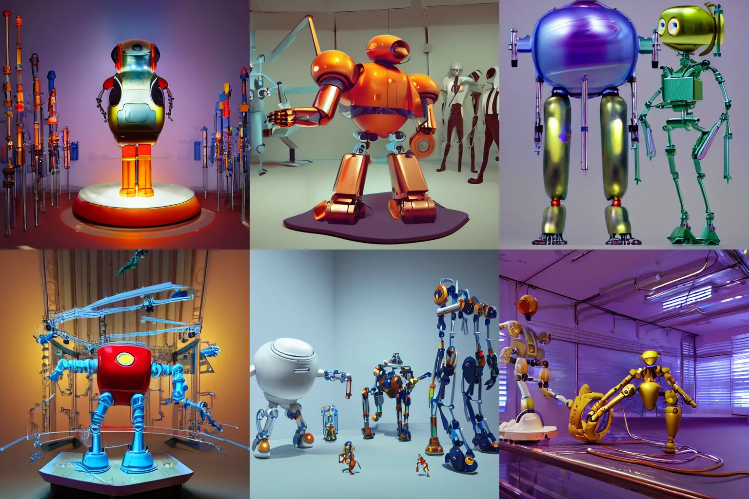 Prompt: A propaganda, plastic simple funny mechanical mechabot characterdesign toy sculpture made from chrome wires and tubes by moebius, by david lachapelle, by angus mckie, by rhads, by jeff koons, in an empty studio hollow, c4d