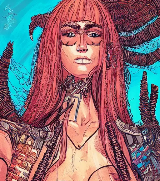 Prompt: “princess of Mars” detailed illustration, character portrait, graffiti art by Martin Grip and Moebius