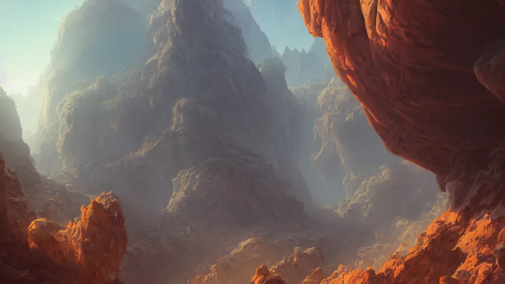 Image similar to an ancient arid prehistoric canyon, by sylvain sarrailh, rossdraws, ambient light, ultra detailed, fantasy artwork, 8 k, volumetric lighting, trending on artstation, award winning, beautiful scenery