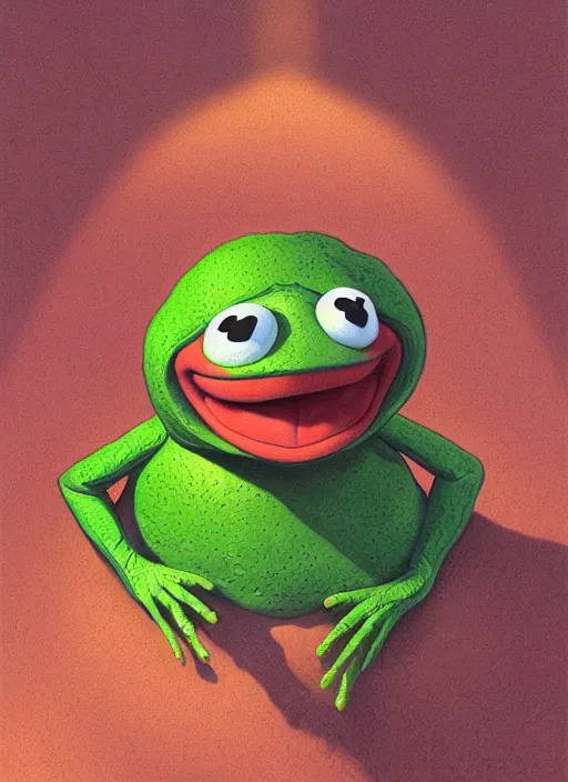 Image similar to portrait of Kermit the frog in The Blob (1988), highly detailed, centered, solid color background, digital painting, artstation, concept art, smooth, sharp focus, illustration, artgerm, donato giancola, Joseph Christian Leyendecker, Les Edwards, Ed Repka, WLOP, Artgerm