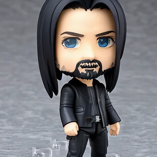 Prompt: keanu reeves neo as nendoroid!, background from matrix movie, kodak film