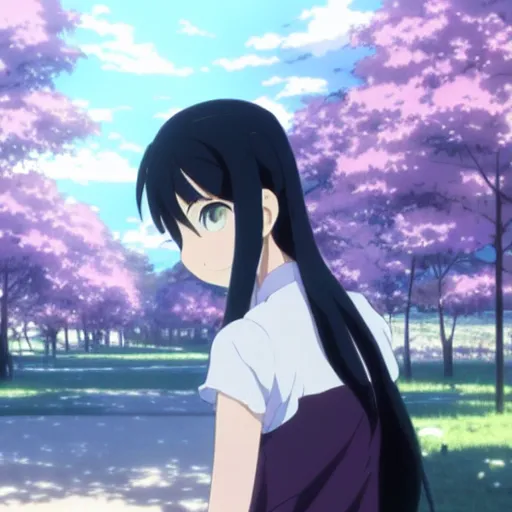 Image similar to a girl in her 2 0 s with wavy black hair by makoto shinkai and tomoyuki yamasaki, madhouse, ufotable