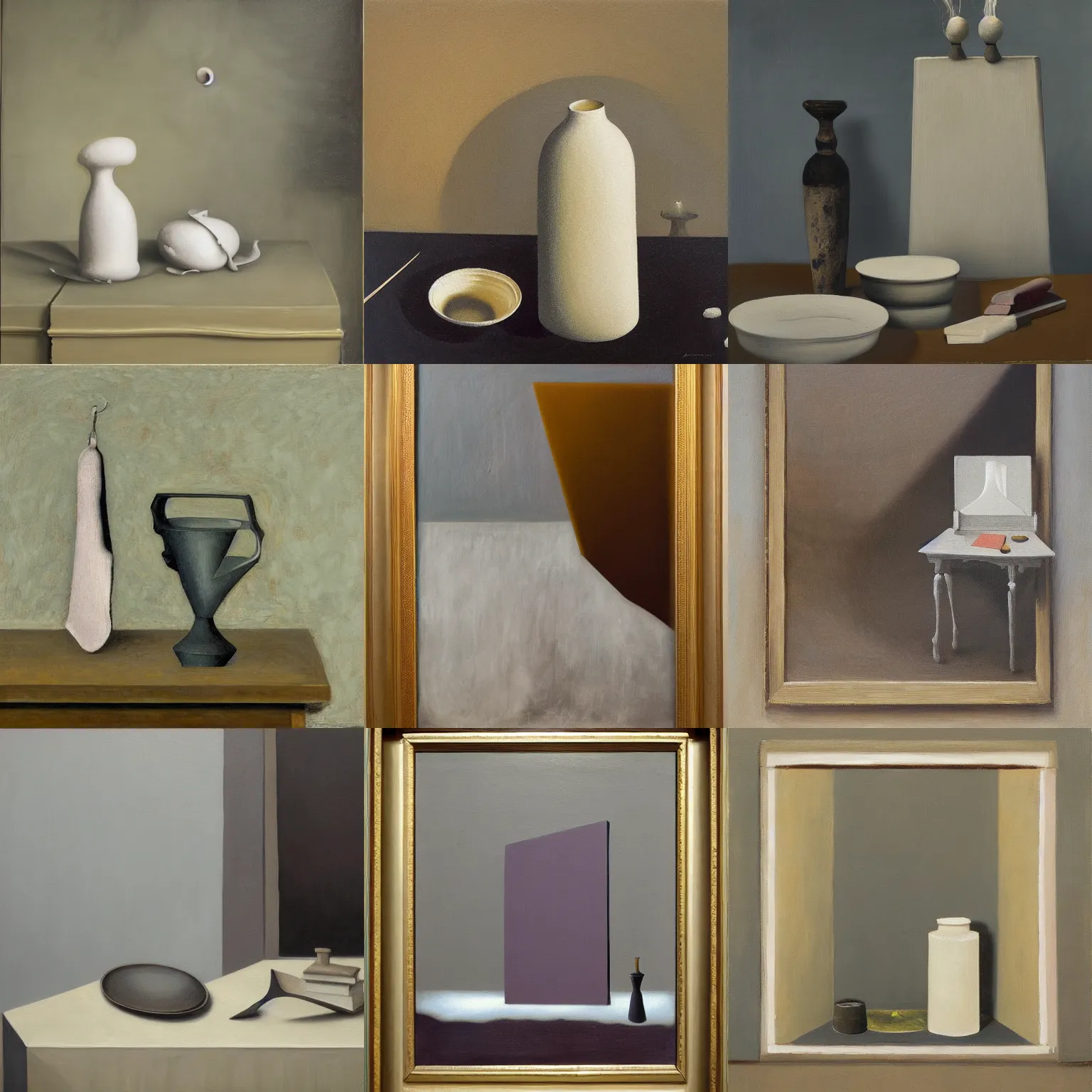 Prompt: ultrafine detailed painting, still life by julian schnabel and gertrude abercrombie, tonalism, oil on canvas, abstract sculpture, surrealism