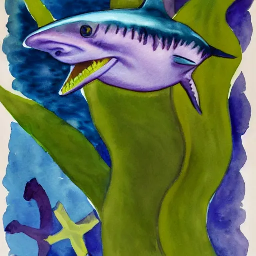 Image similar to watercolor of a purple shark by charles e. burchfield