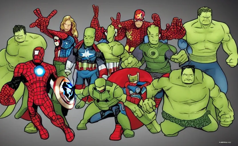 Prompt: marvel avengers made of pickles, concept art