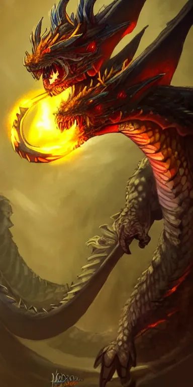 Image similar to draconic staff, dragon staff, dragon head on top of the staff, glowing draconic staff, epic fantasy style art, fantasy epic digital art, epic fantasy weapon art, hearthstone style art