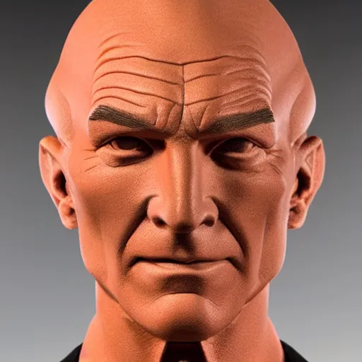 Image similar to clay bust of captain picard, professional lighting, 4 k, detailed
