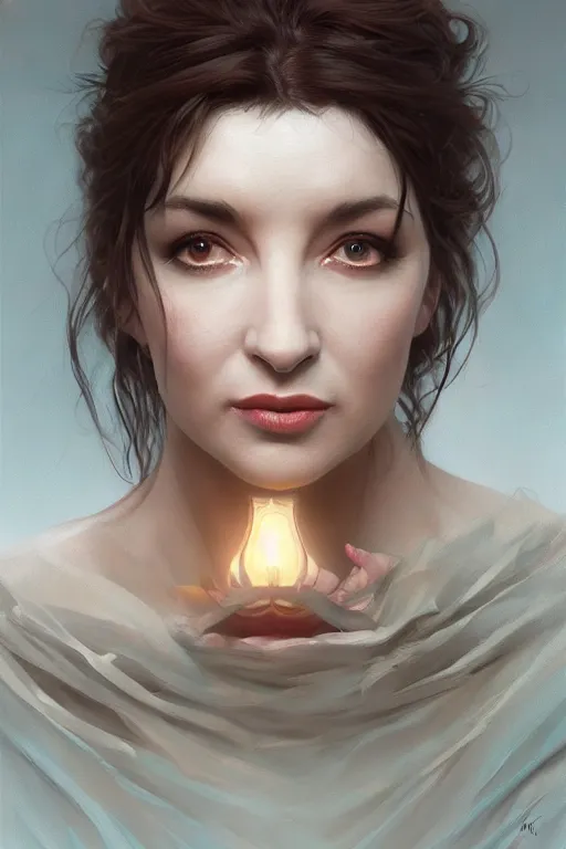 Prompt: painting of kate bush, ultra realistic, sharp details, sensual, subsurface scattering, intricate details, warm lighting, beautiful features, highly detailed, photorealistic, octane render, 8 k, unreal engine, art by artgerm and greg rutkowski and alphonse mucha